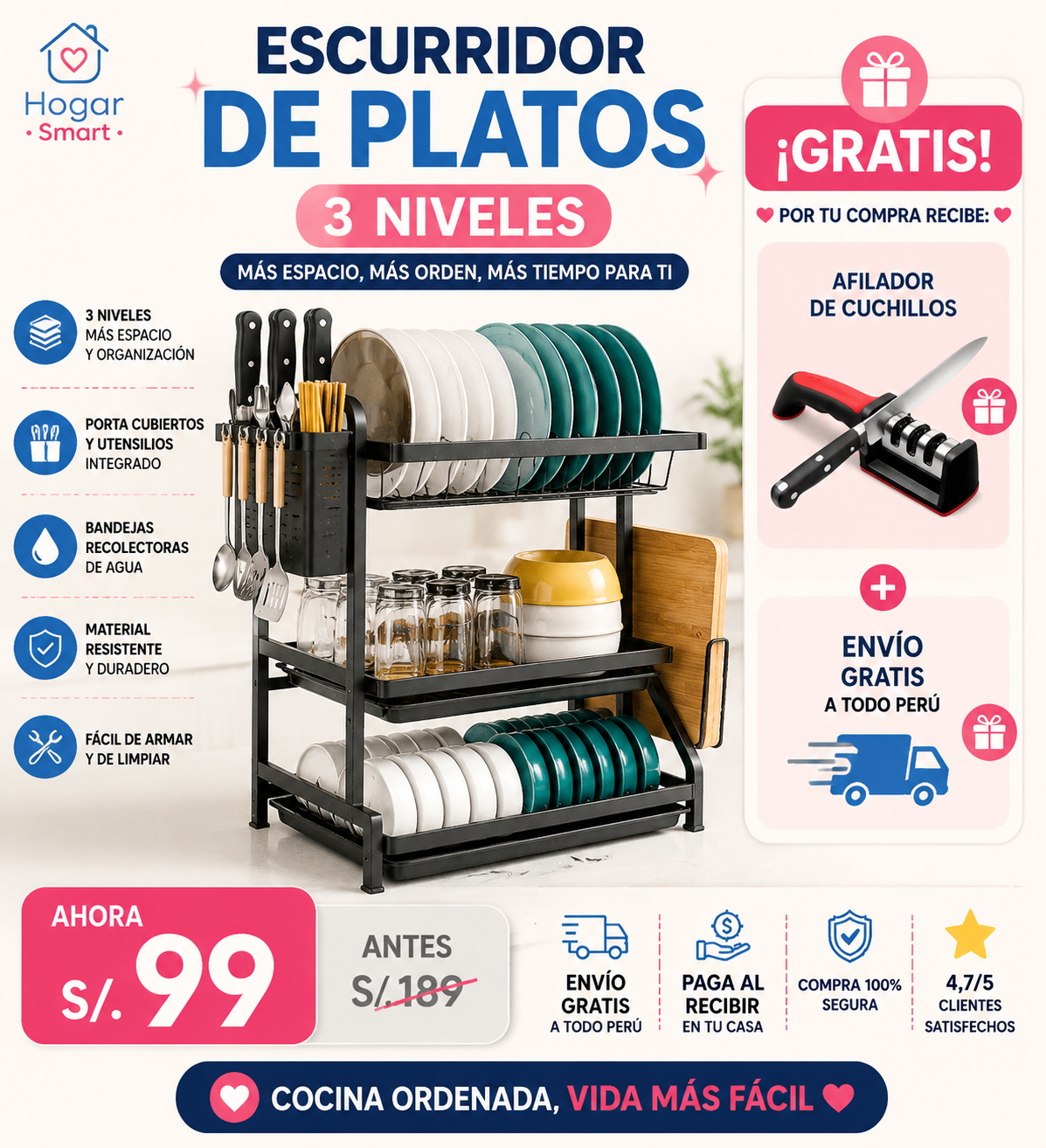 🍽️ ESCURRIDOR DE COCINA ORGANIZADA 3 NIVELES