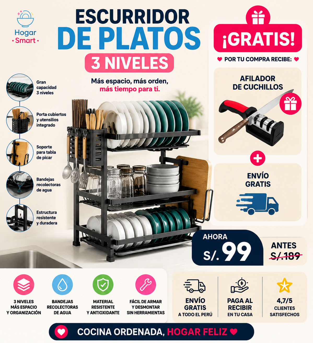 🍽️ ESCURRIDOR DE COCINA ORGANIZADA 3 NIVELES