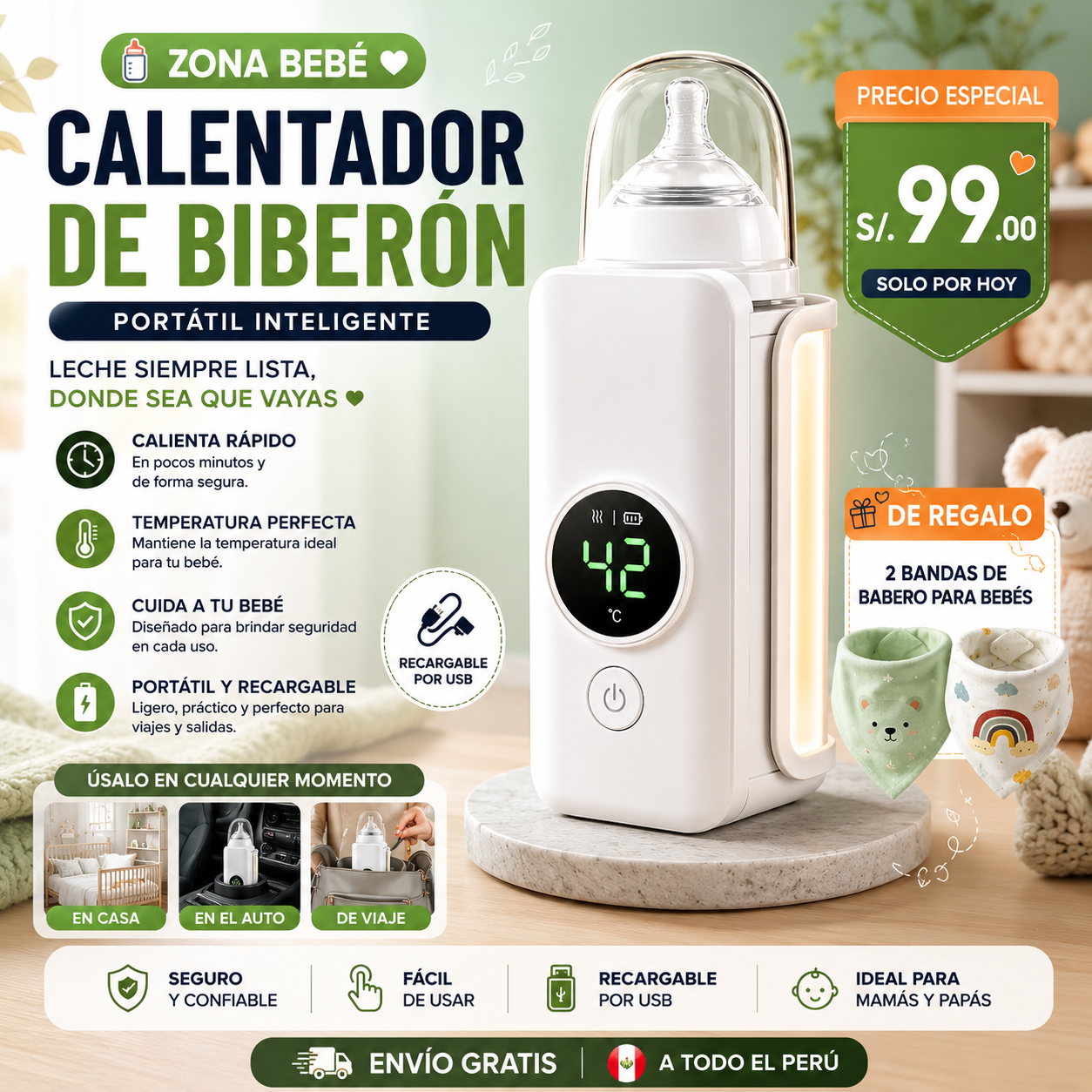 Calentador de Biberones Pro™ - Temperatura Siempre Perfecta (USB Portátil)