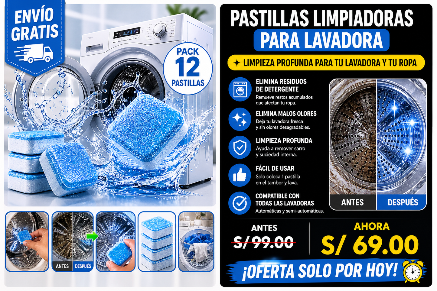 Pastillas Limpiadoras para Lavadora – Pack 12 Unidades