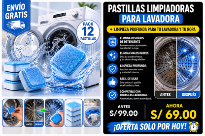 Pastillas Limpiadoras para Lavadora – Pack 12 Unidades