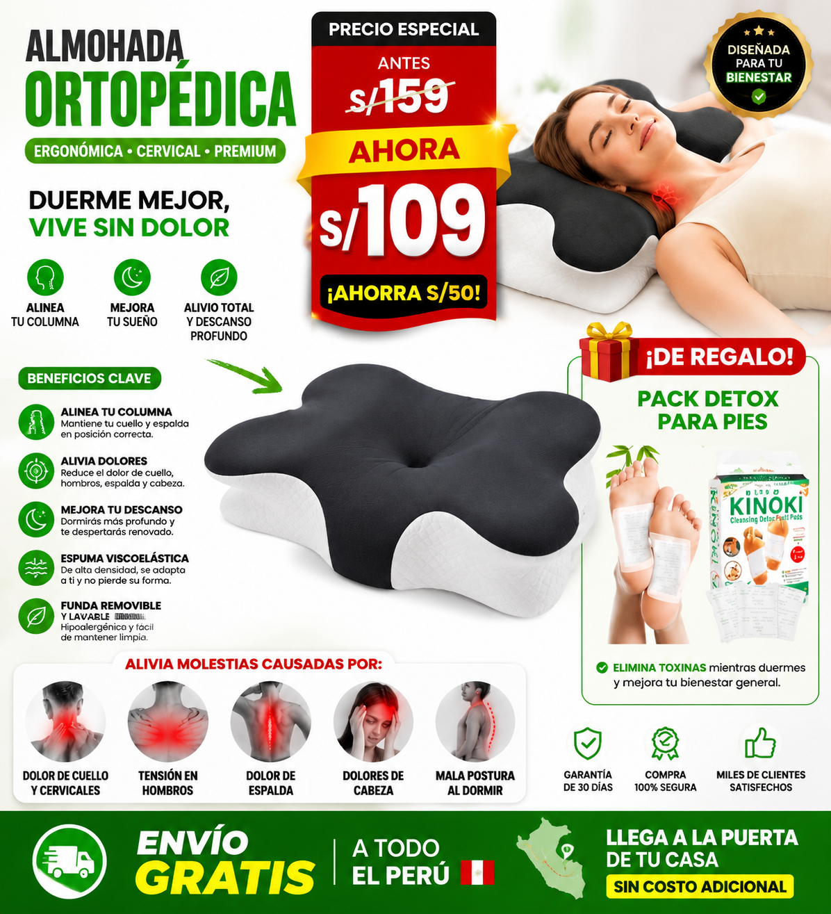 Almohada Ortopédica Bewalker – Soporte Cervical y Confort Total
