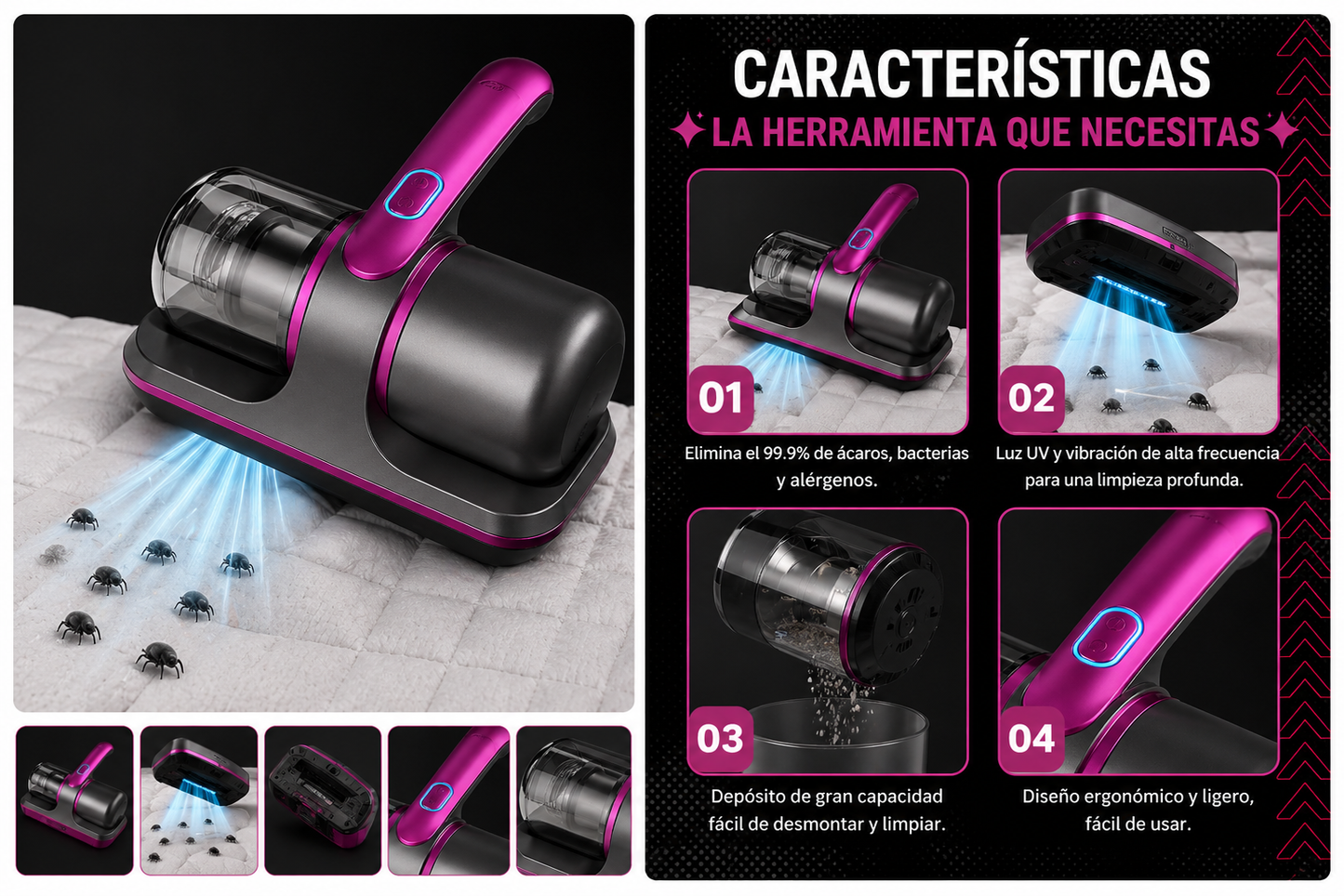 Aspiradora Antiácaros UV para Colchones y Sofás – Limpieza Profunda en Casa