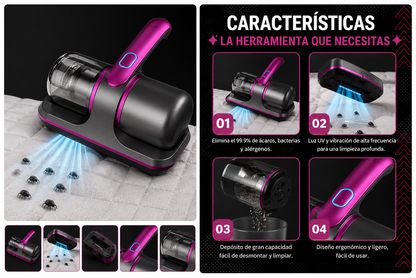 Aspiradora Antiácaros UV para Colchones y Sofás – Limpieza Profunda en Casa