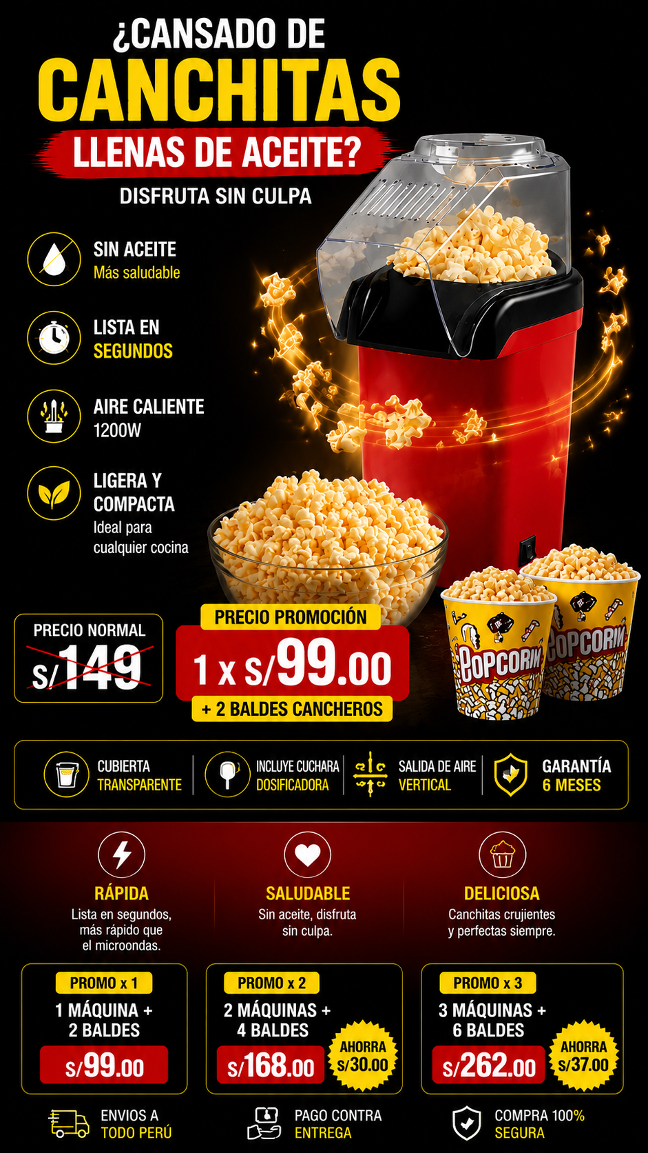Máquina de Pop Corn Canchita Sin Aceite – Saludable y Rápida