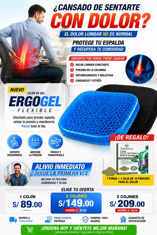 Cojín de Gel Ergonómico – Máximo Confort y Alivio de Presión + Parche Detox Pies