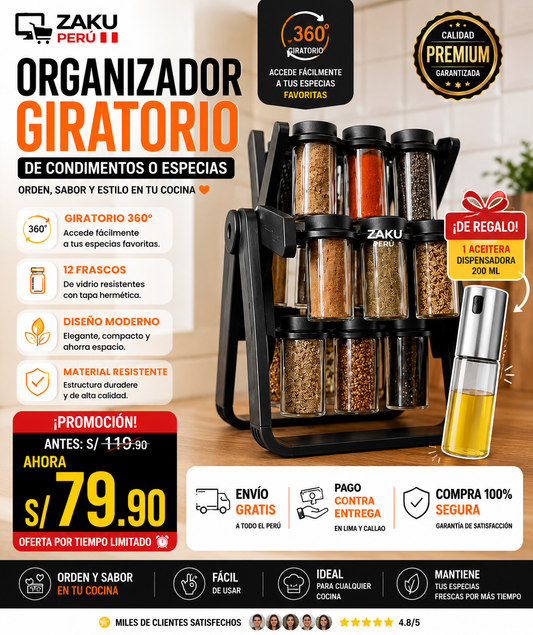 Organizador Giratorio de Especias 360° + Aceitera Dispensadora GRATIS